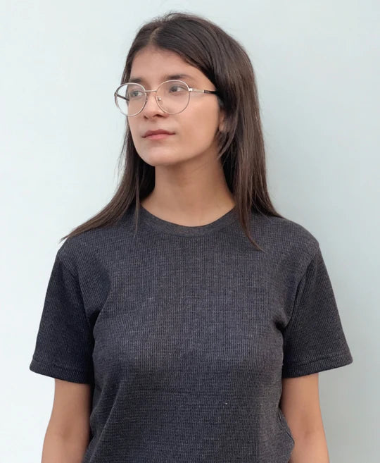 TheFlexo Rib Knit Tee - Charcoal - Half Sleeves