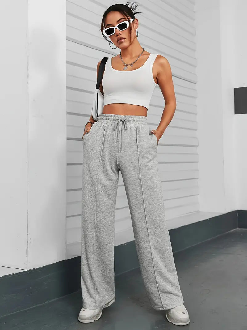 "Grey Wide-Leg High-Waist Sweatpants | Women | The Flexo"