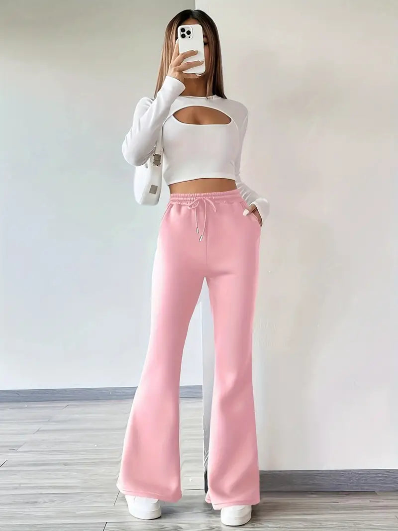 "Baby Pink Flared High-Waist Sweatpants | Women | The Flexo"