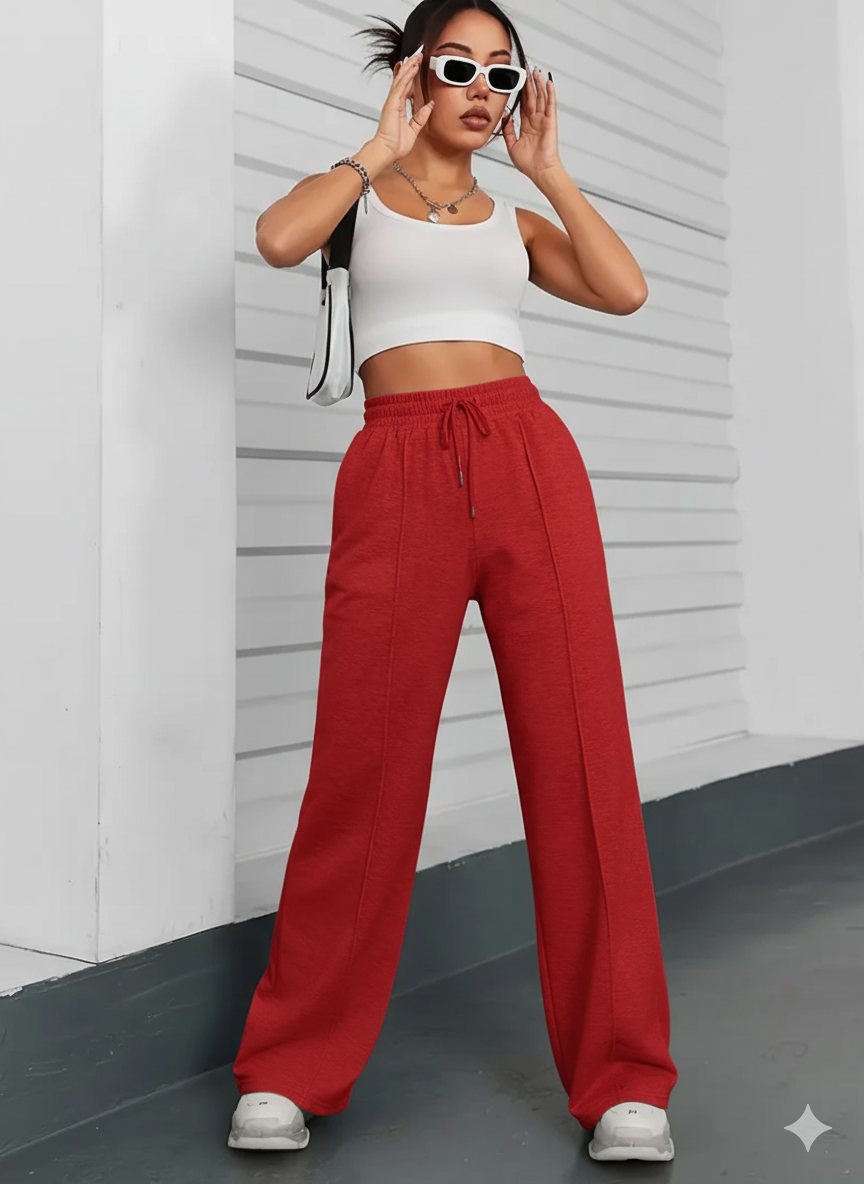 "Red Wide-Leg High-Waist Sweatpants | Women | The Flexo"