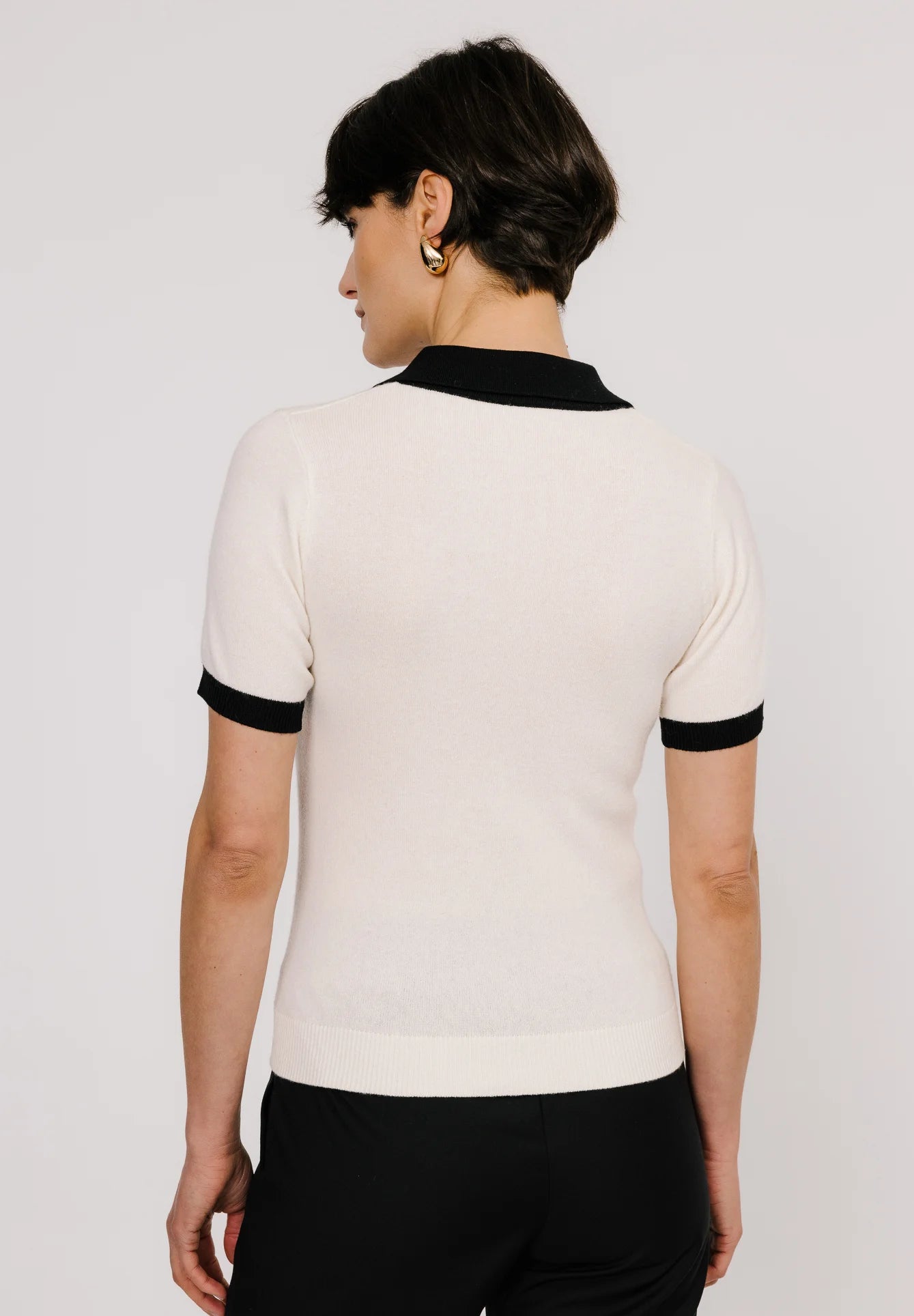 TheFlexo Half Sleeve Ribbed Knit Polo Thermal Top - Biege - (Short Sleeves)
