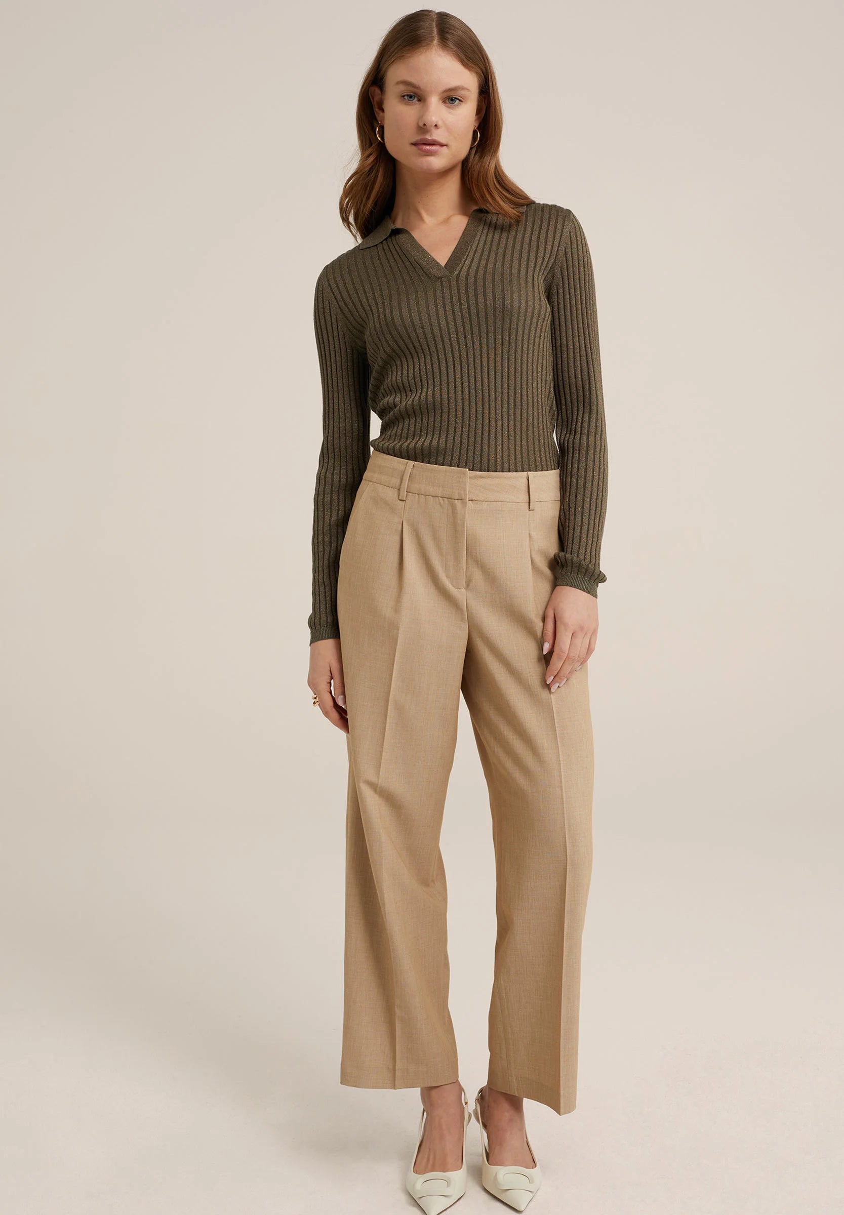 TheFlexo Full Sleeve Ribbed Knit Polo Thermal Top Olive Green