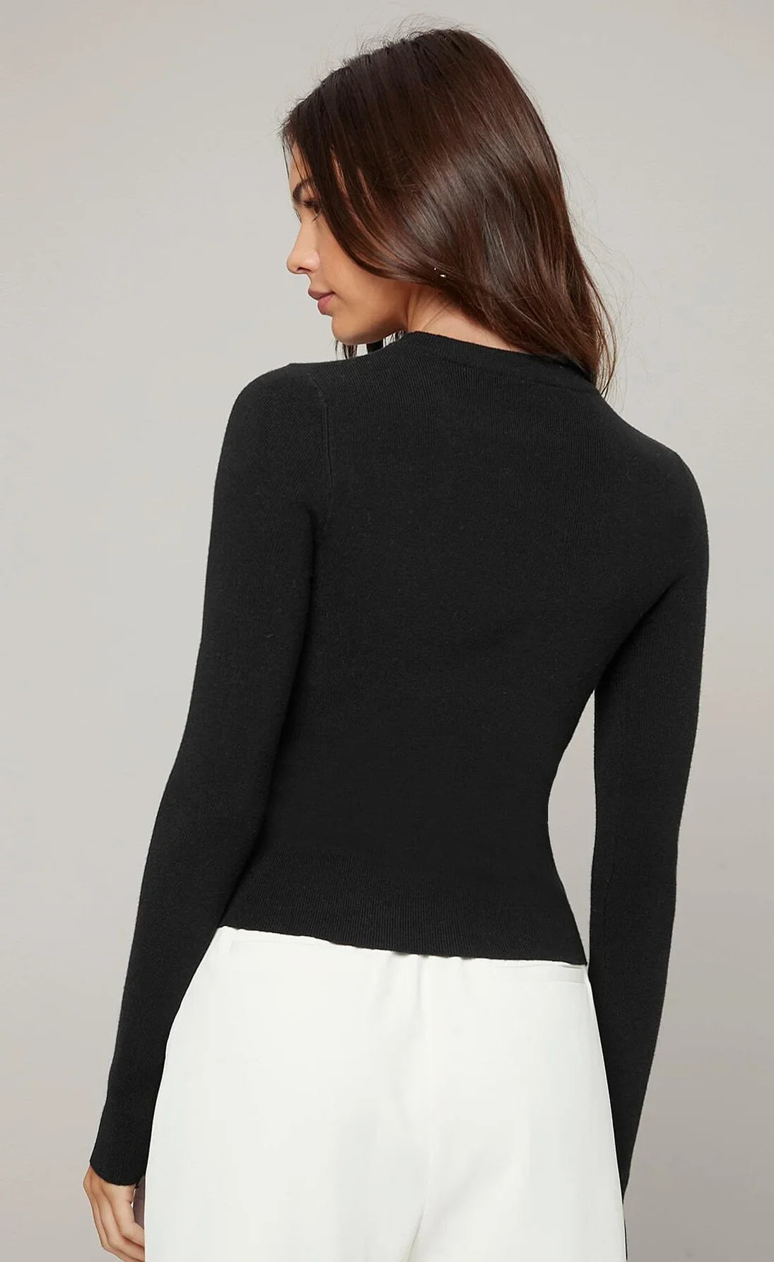 TheFlexo Simple Round Neck Casual Long Sleeve Ribbed Knit Thermal Top  - Black