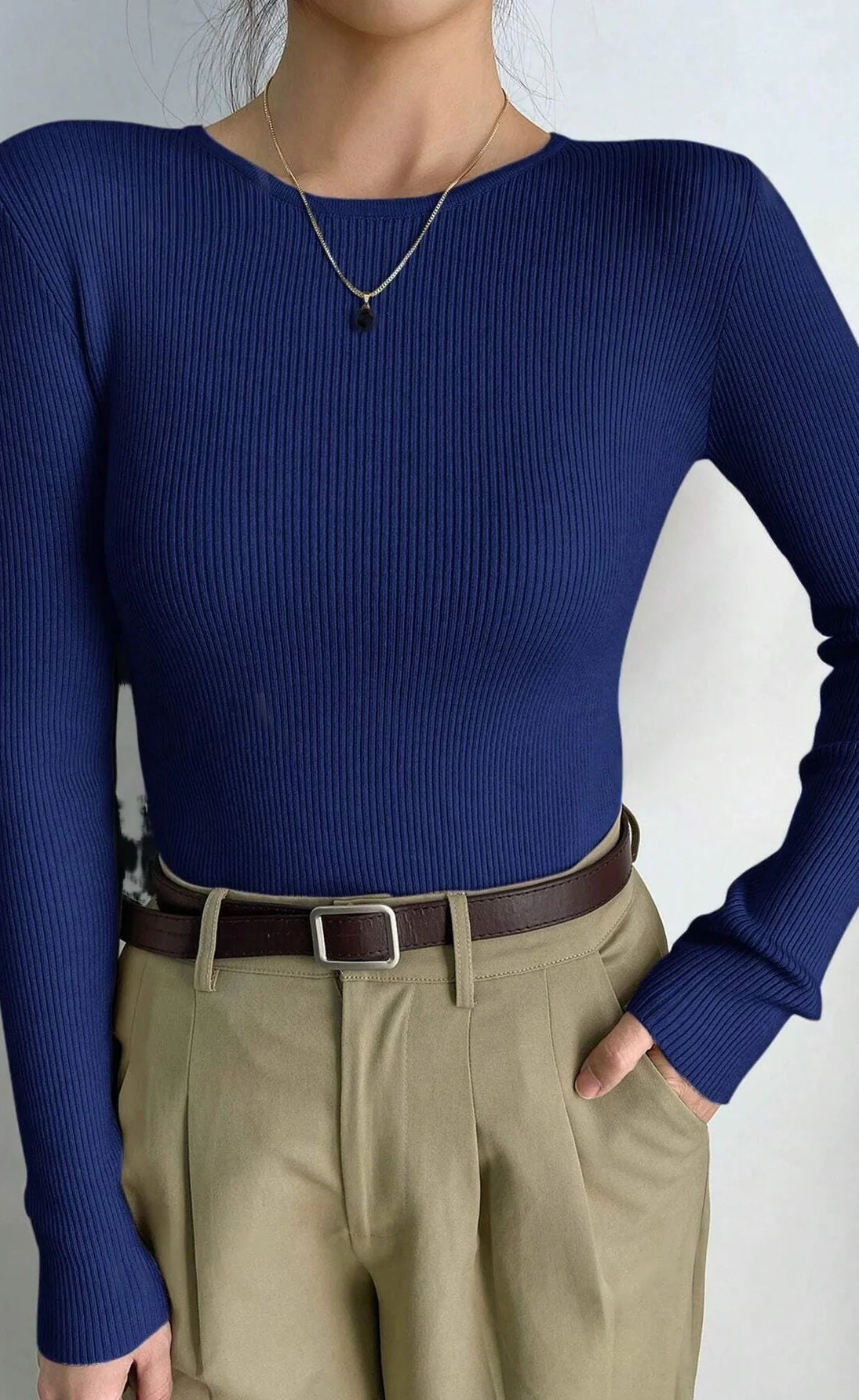 Simple Round Neck Casual Long Sleeve - Royal Blue