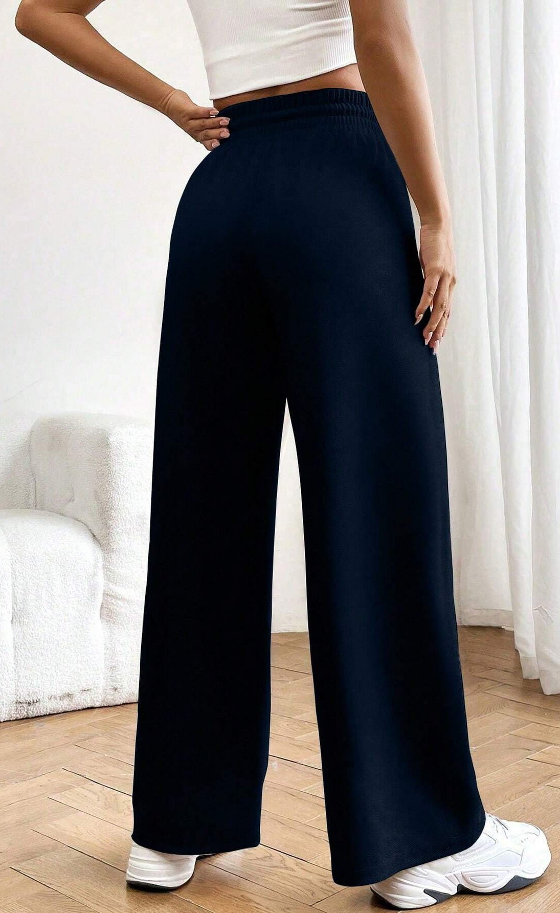 "Navy Blue Wide-Leg High-Waist Sweatpants | Women | The Flexo"