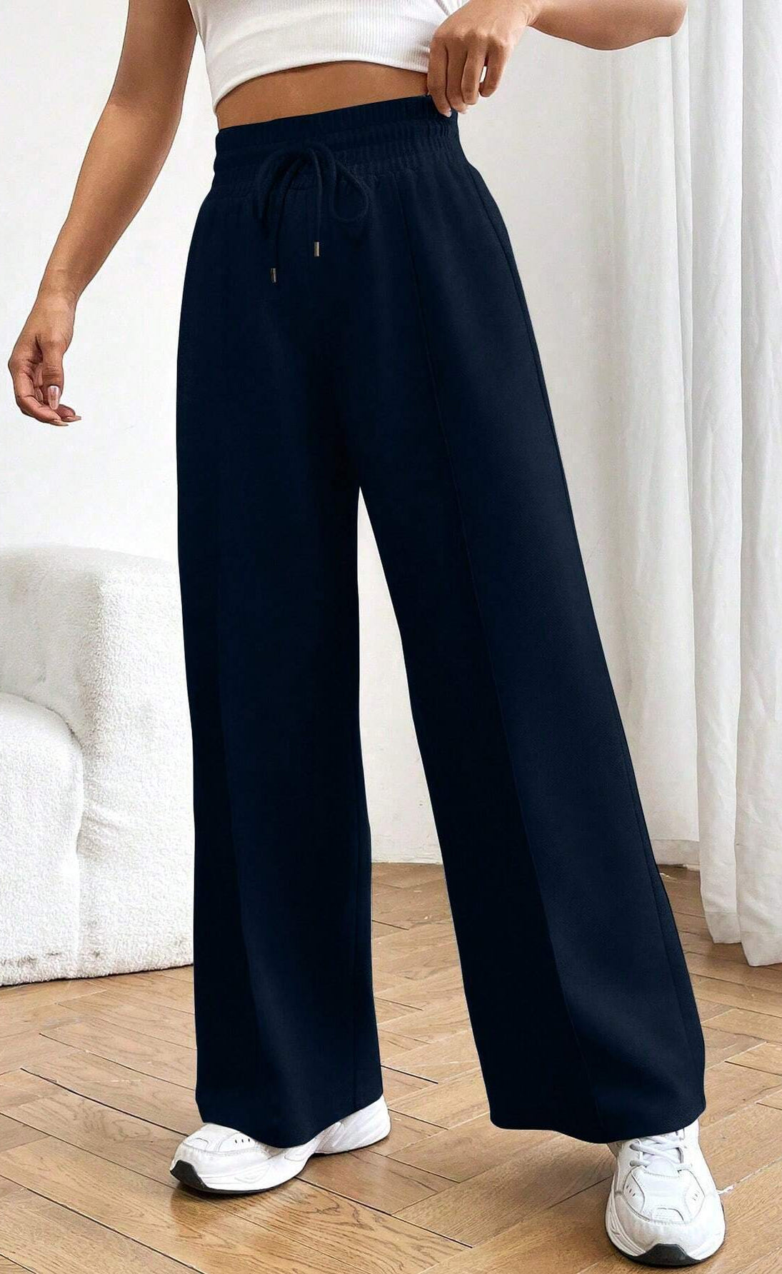 "Navy Blue Wide-Leg High-Waist Sweatpants | Women | The Flexo"