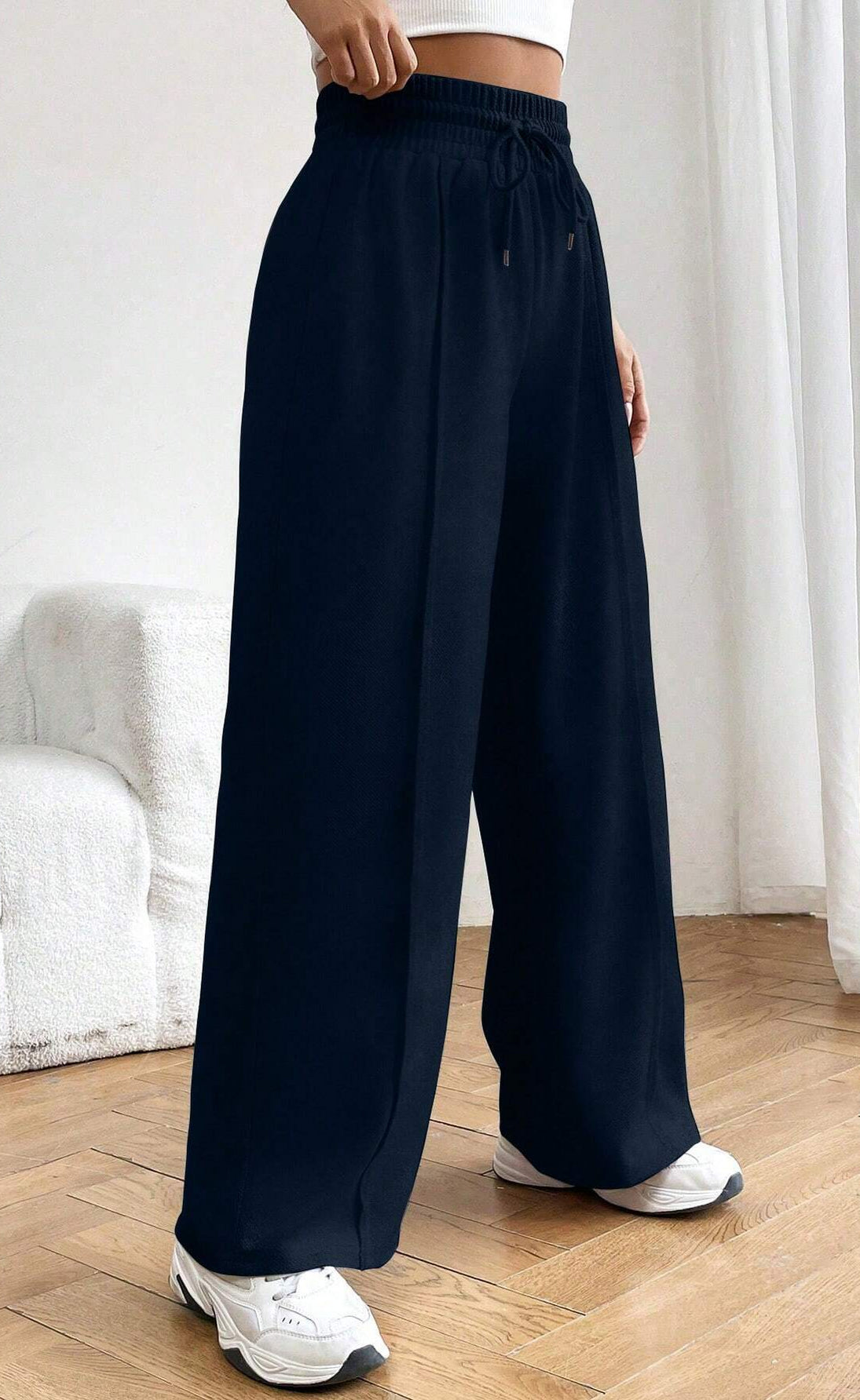 "Navy Blue Wide-Leg High-Waist Sweatpants | Women | The Flexo"
