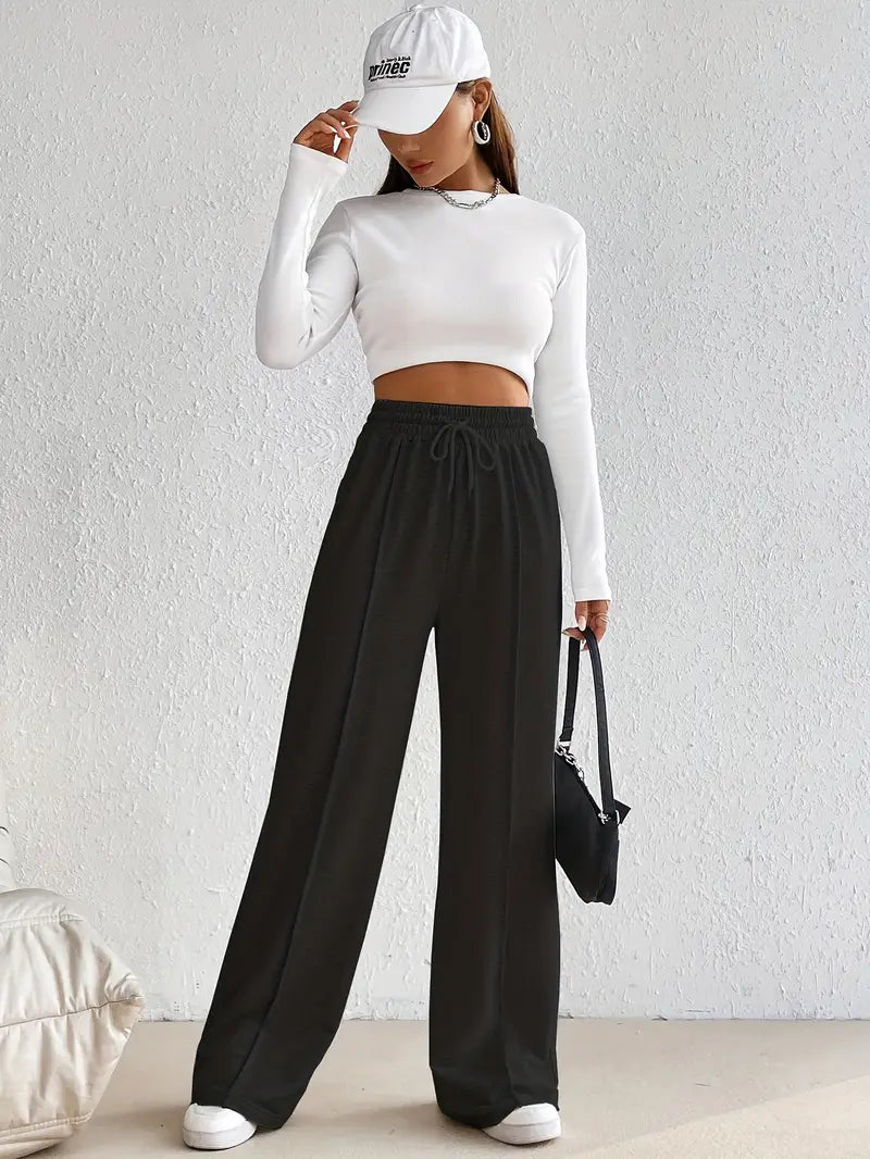 "Black Wide-Leg High-Waist Sweatpants | Women | The Flexo"
