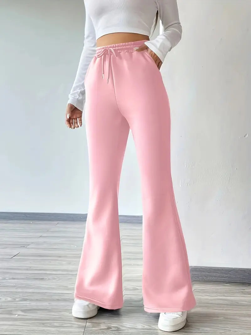 "Baby Pink Flared High-Waist Sweatpants | Women | The Flexo"