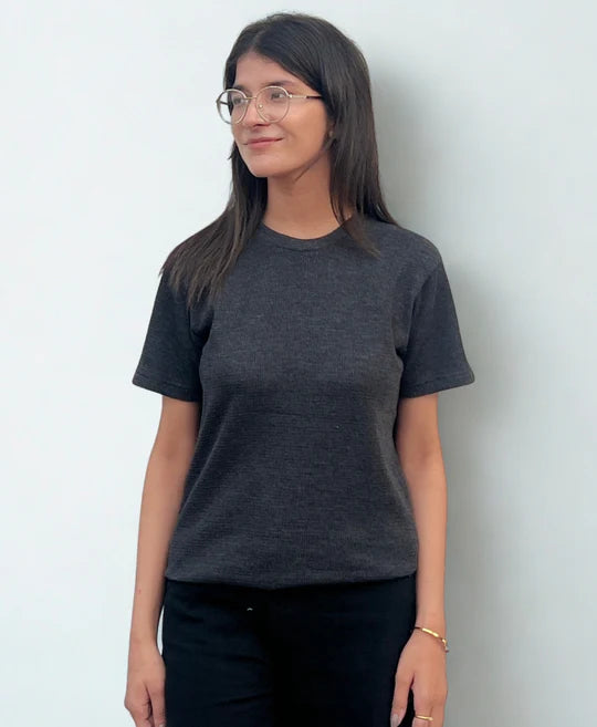 TheFlexo Rib Knit Tee - Charcoal - Half Sleeves