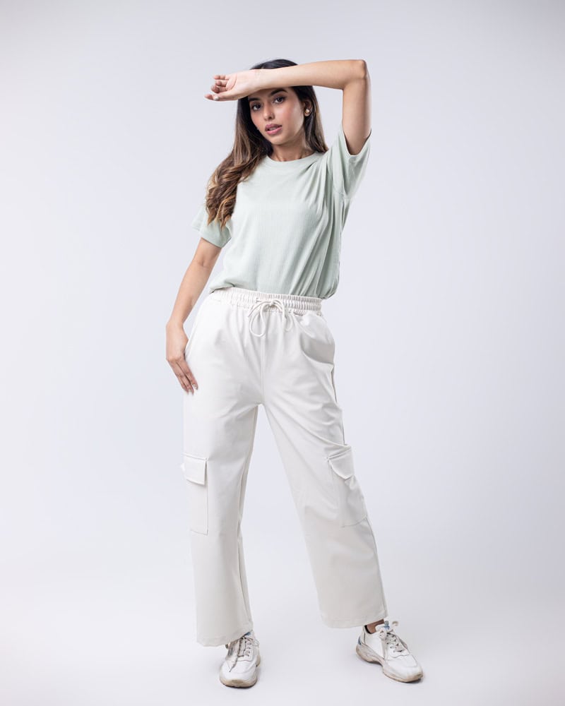 "Off White Wide-Leg High-Waist Cargo Sweatpants | Women | The Flexo"