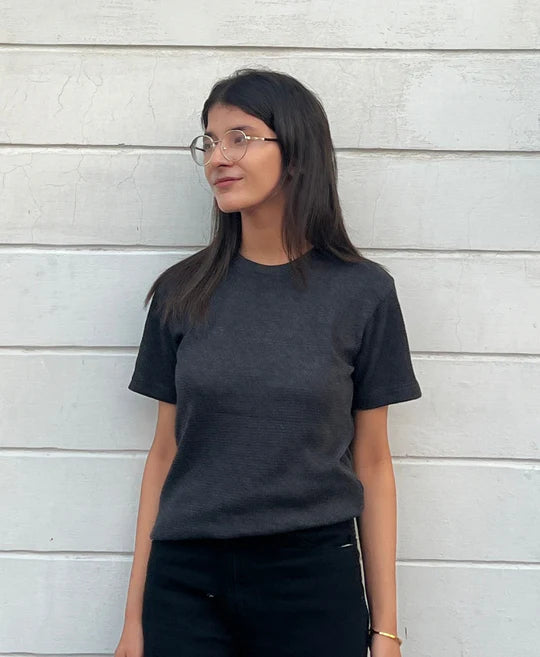TheFlexo Rib Knit Tee - Charcoal - Half Sleeves