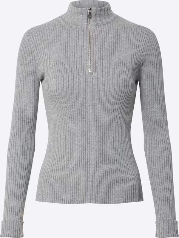 TheFlexo Full Sleeve Zipper Ribbed Knit Polo Thermal Top Grey