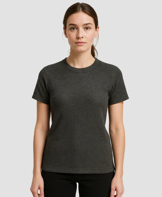 TheFlexo Rib Knit Tee - Charcoal - Half Sleeves