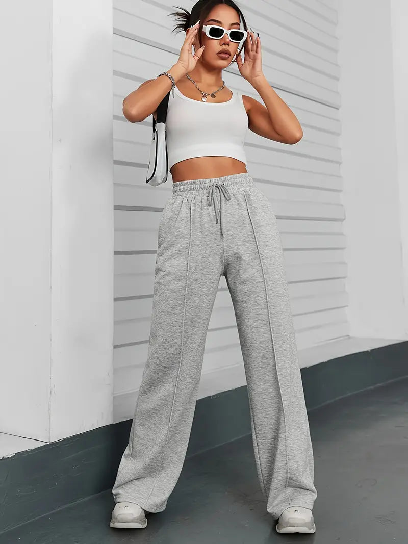 "Grey Wide-Leg High-Waist Sweatpants | Women | The Flexo"