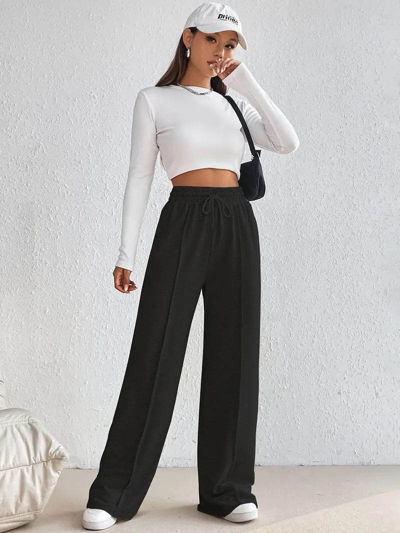 "Black Wide-Leg High-Waist Sweatpants | Women | The Flexo"