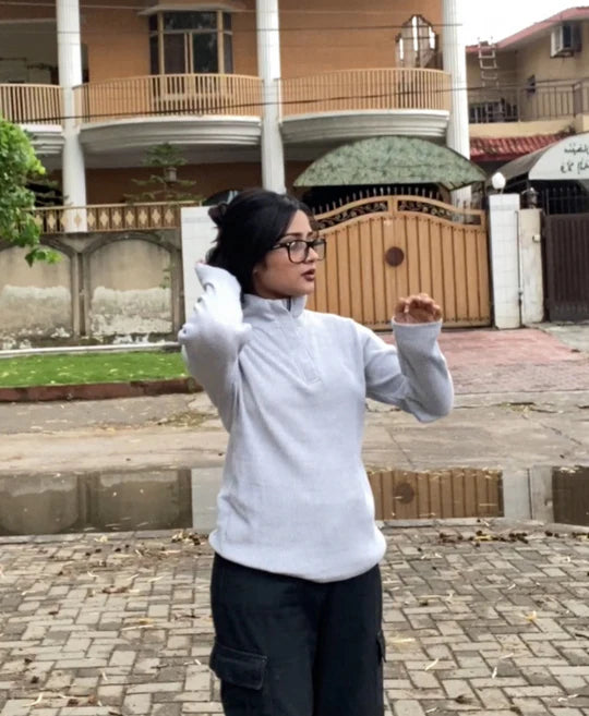 TheFlexo Relaxed Fit Thermal Mock Neck Full Sleeve Zipper - Heather Grey