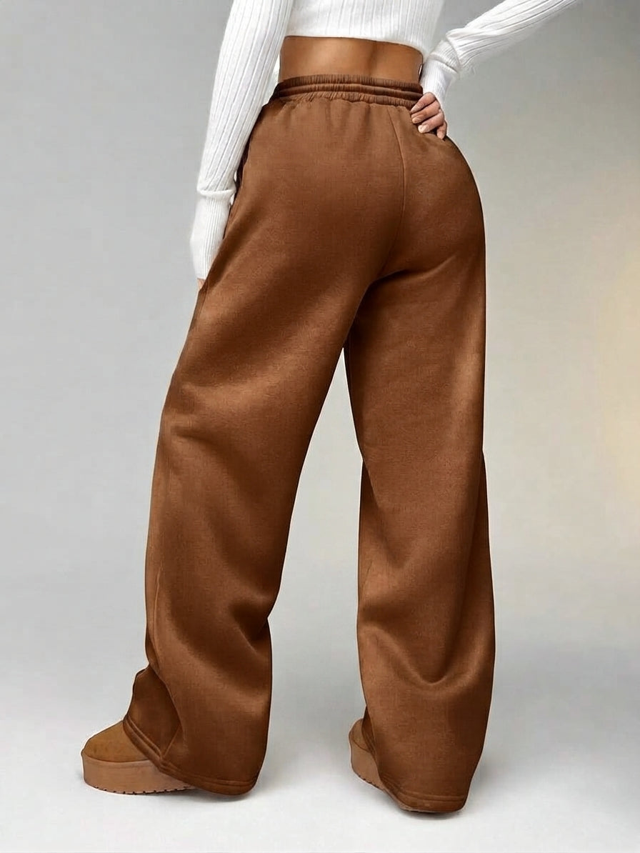 "Brown Wide-Leg High-Waist Sweatpants | Women | The Flexo"