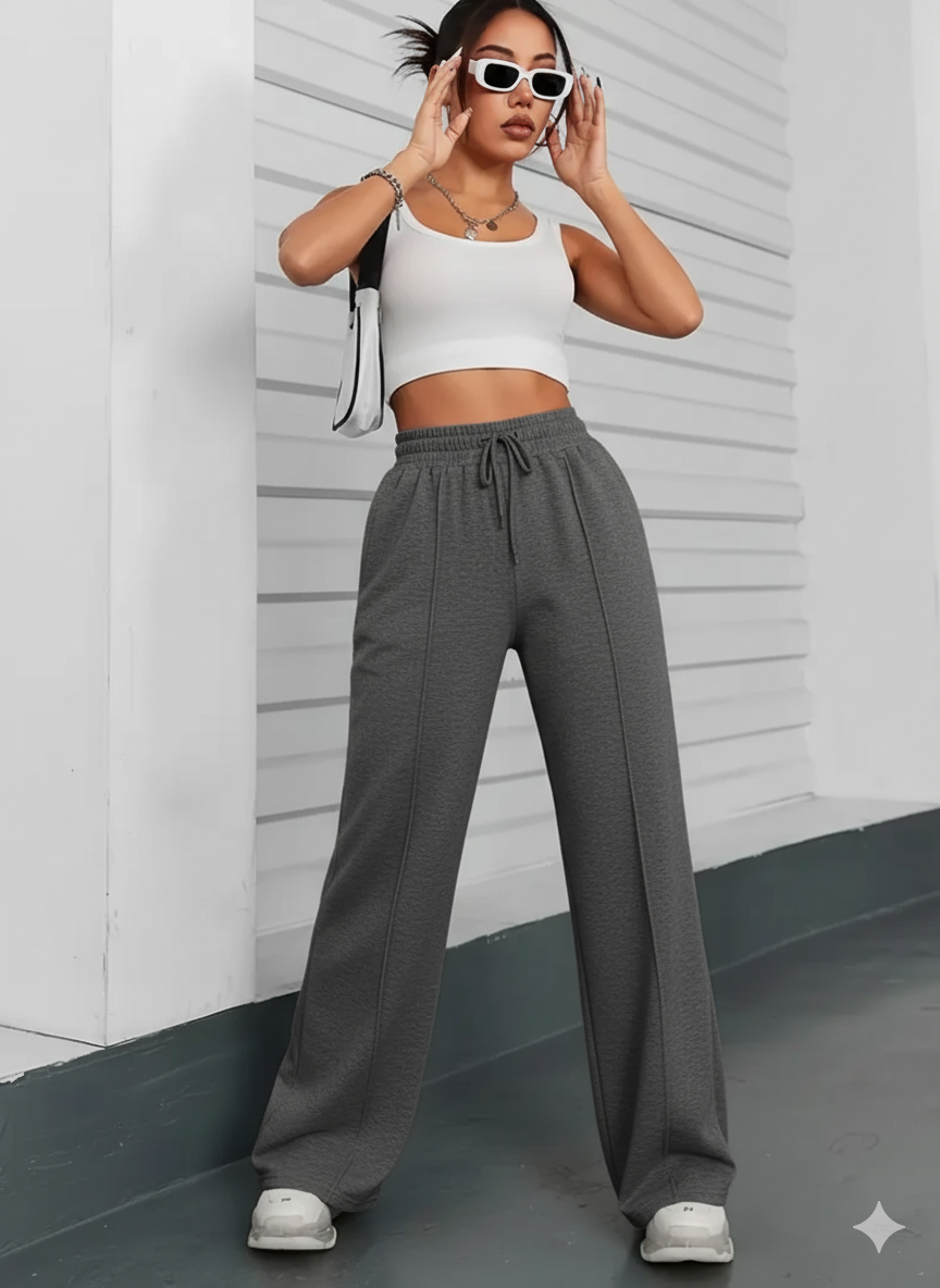 "Charcoal Wide-Leg High-Waist Sweatpants | Women | The Flexo"