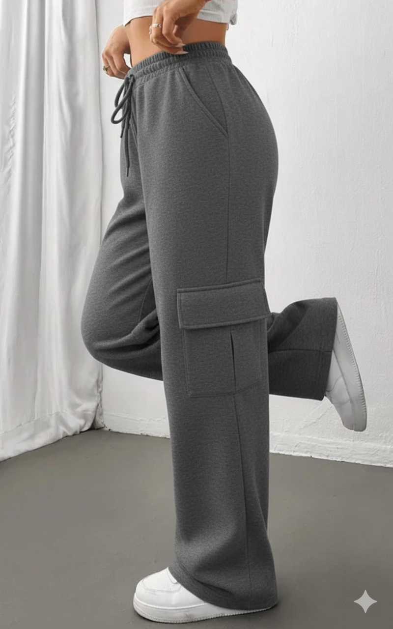 "Charcoal Wide-Leg High-Waist Cargo Sweatpants | Women | The Flexo"