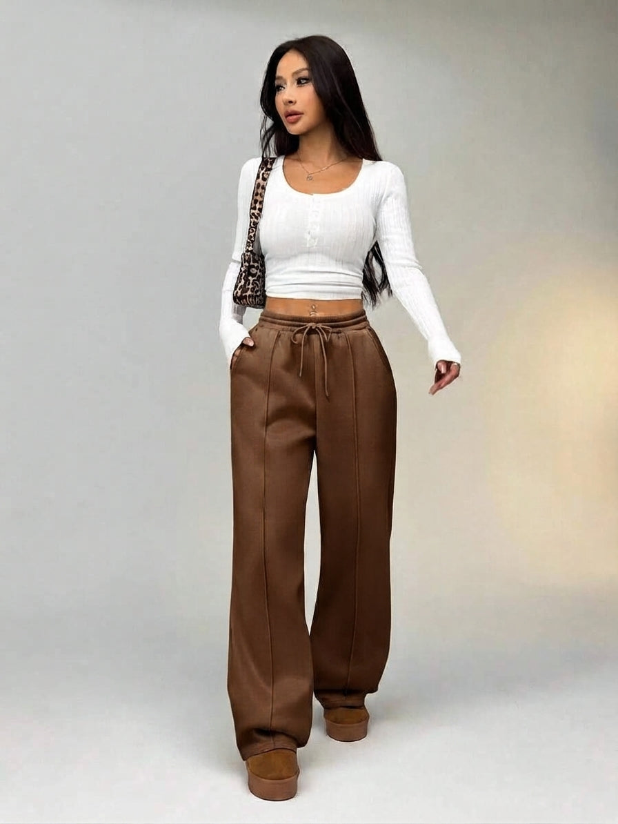 "Brown Wide-Leg High-Waist Sweatpants | Women | The Flexo"