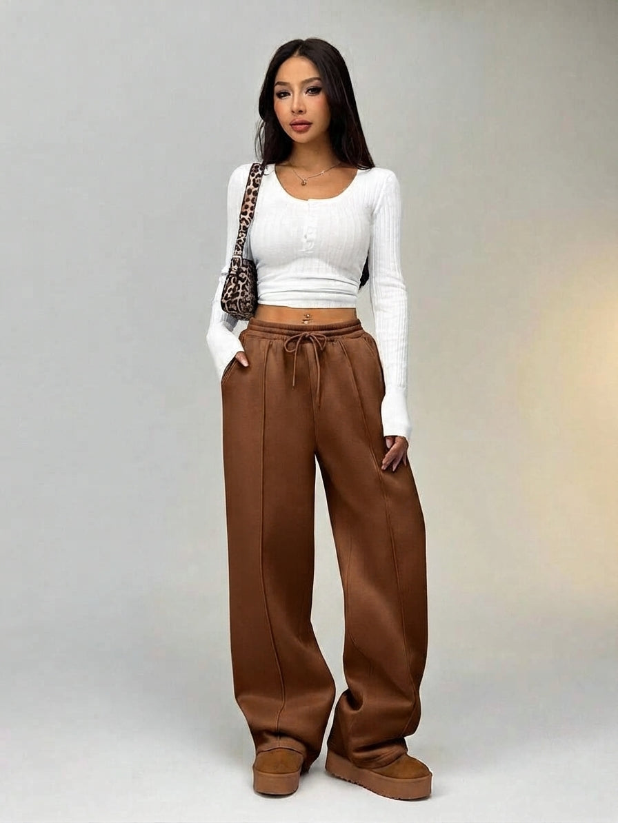 "Brown Wide-Leg High-Waist Sweatpants | Women | The Flexo"