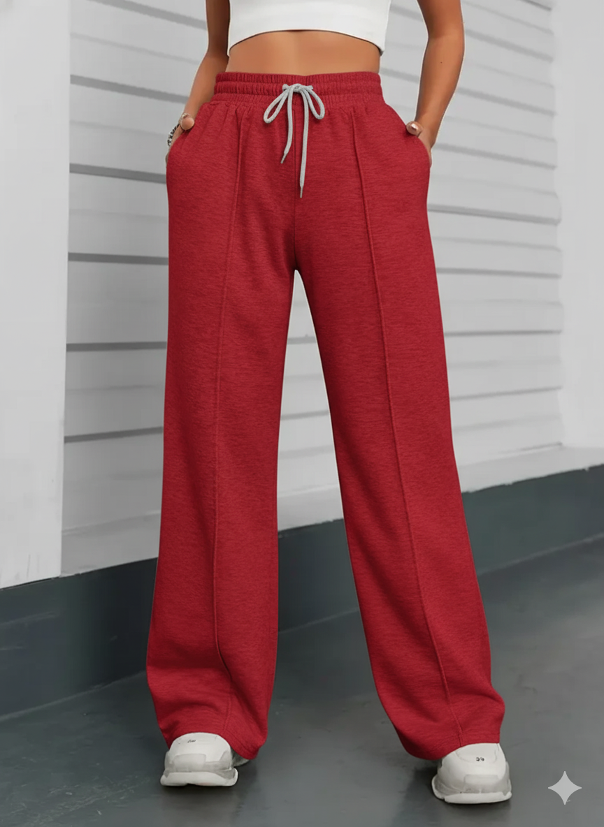 "Red Wide-Leg High-Waist Sweatpants | Women | The Flexo"