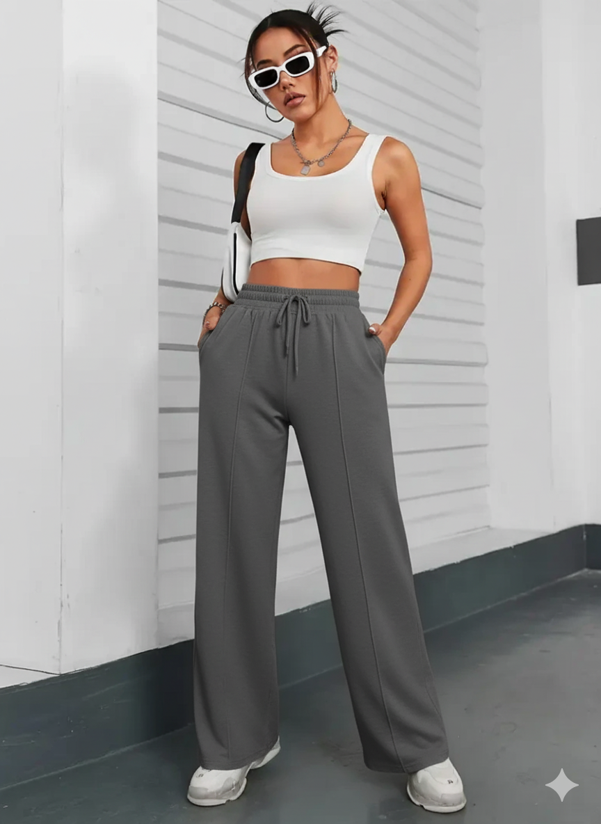 "Charcoal Wide-Leg High-Waist Sweatpants | Women | The Flexo"