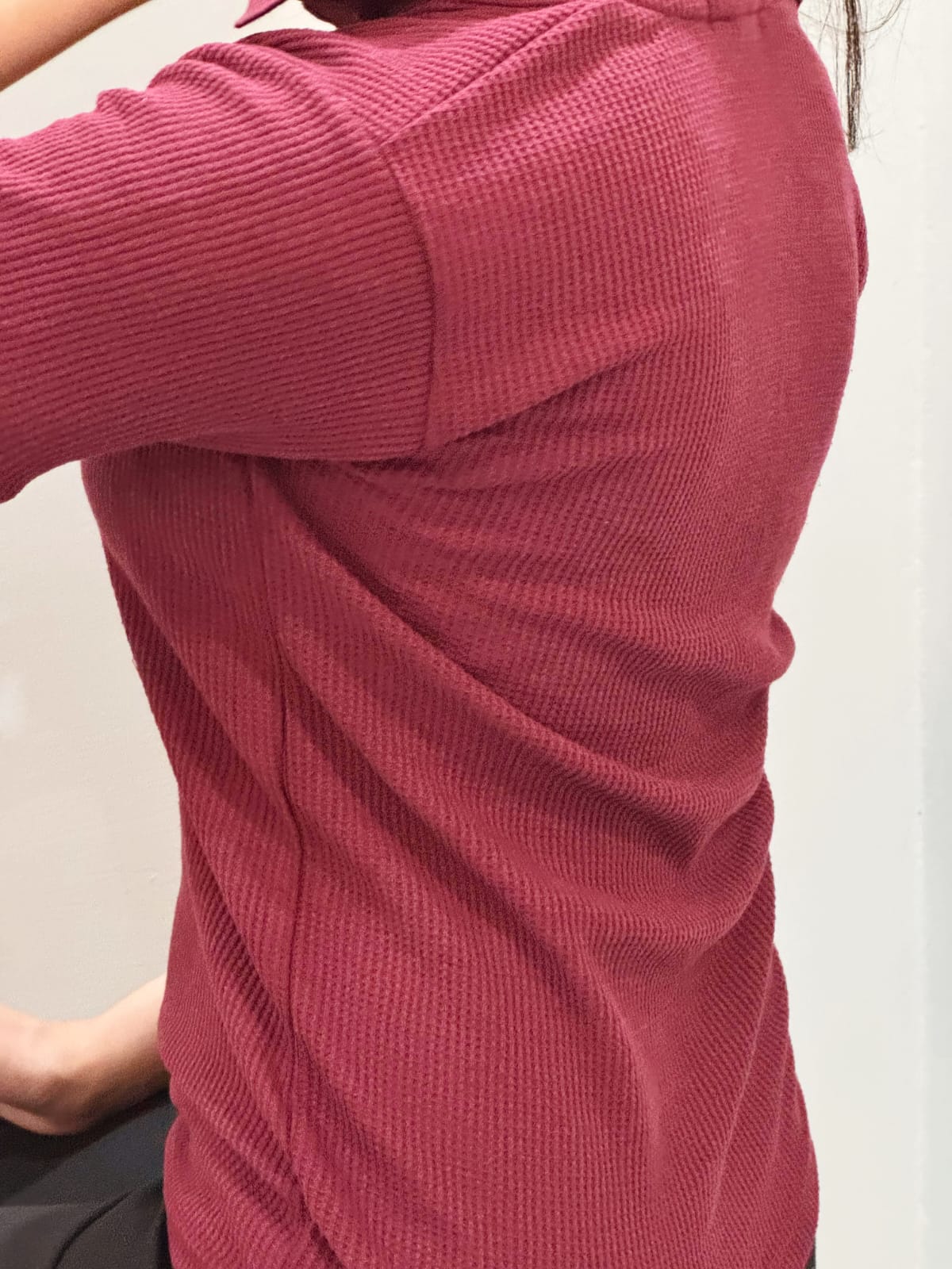 TheFlexo Half Sleeve Ribbed Knit Polo Thermal Top - Maroon - (Short Sleeves)