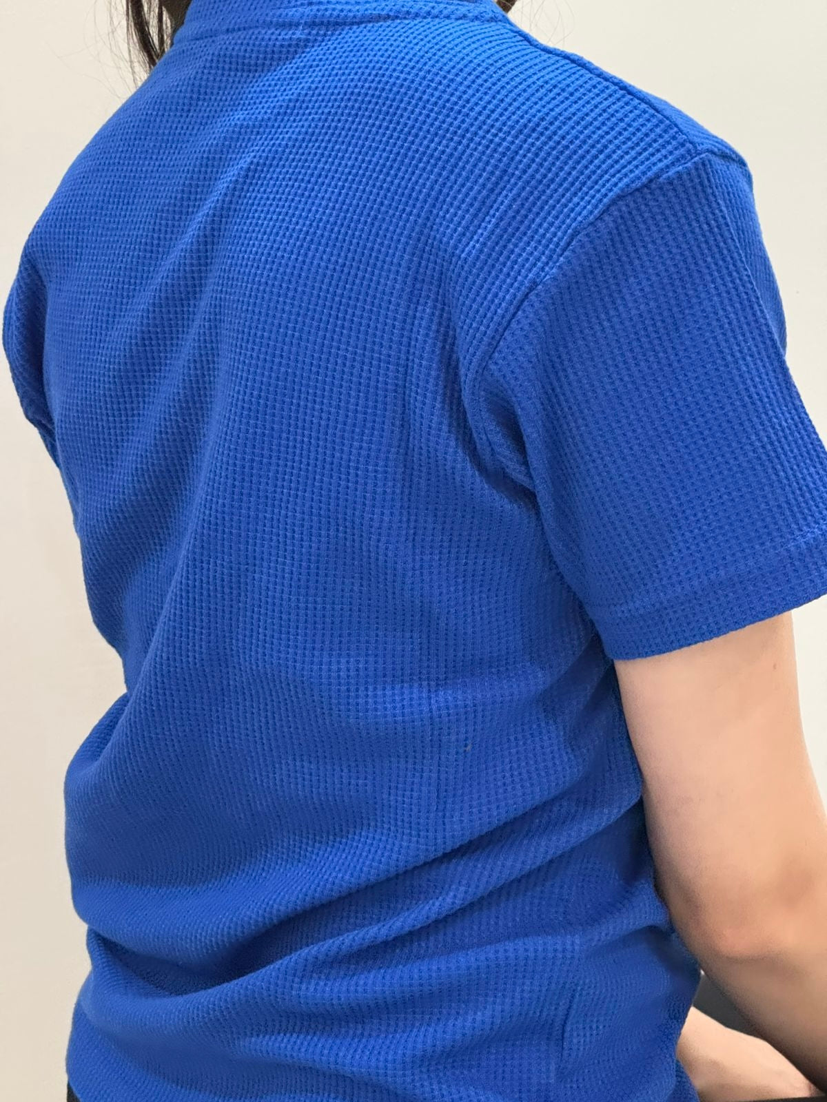 TheFlexo Rib Knit Button Tee - Royal Blue - Half Sleeves