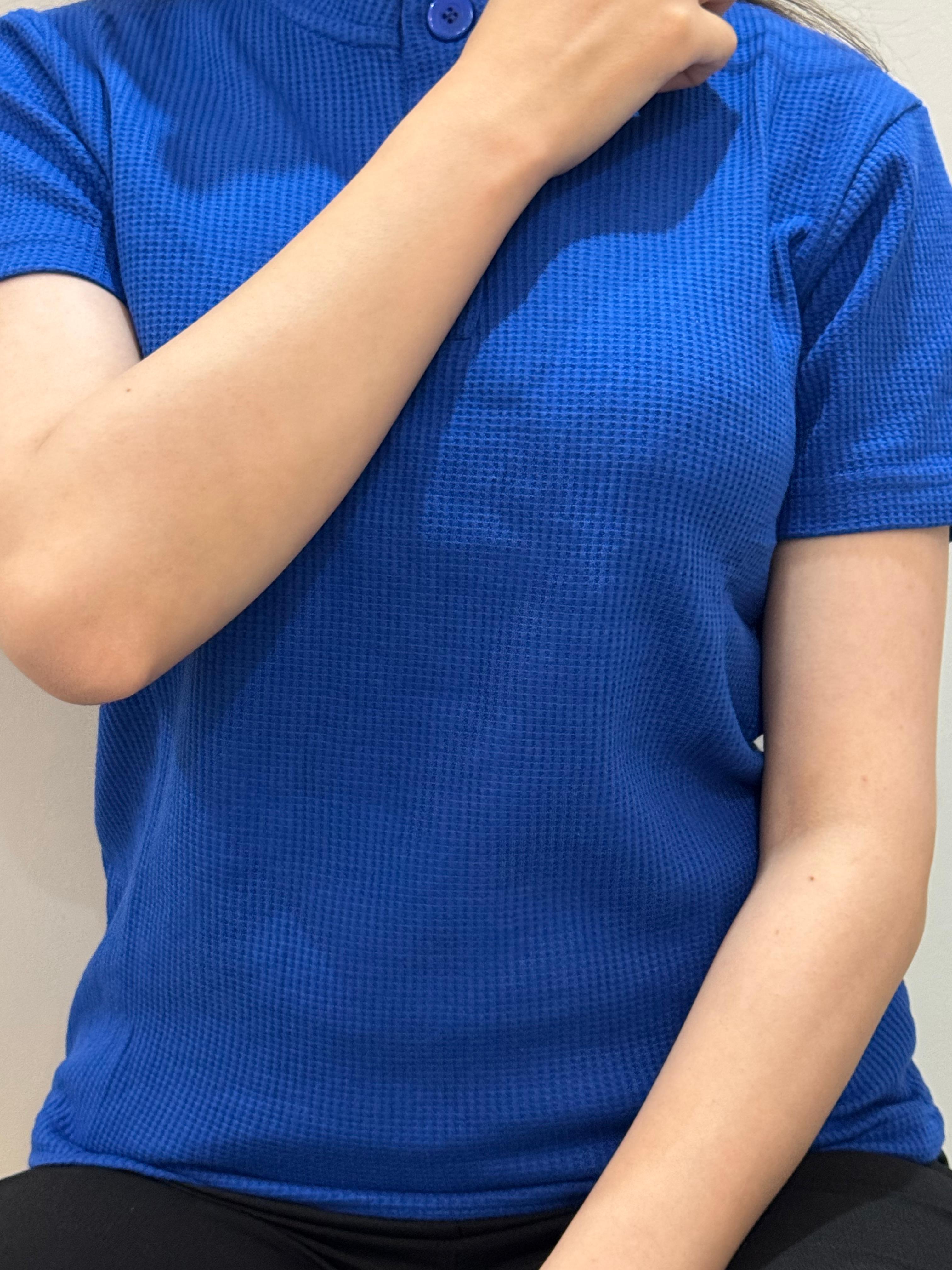 TheFlexo Rib Knit Button Tee - Royal Blue - Half Sleeves