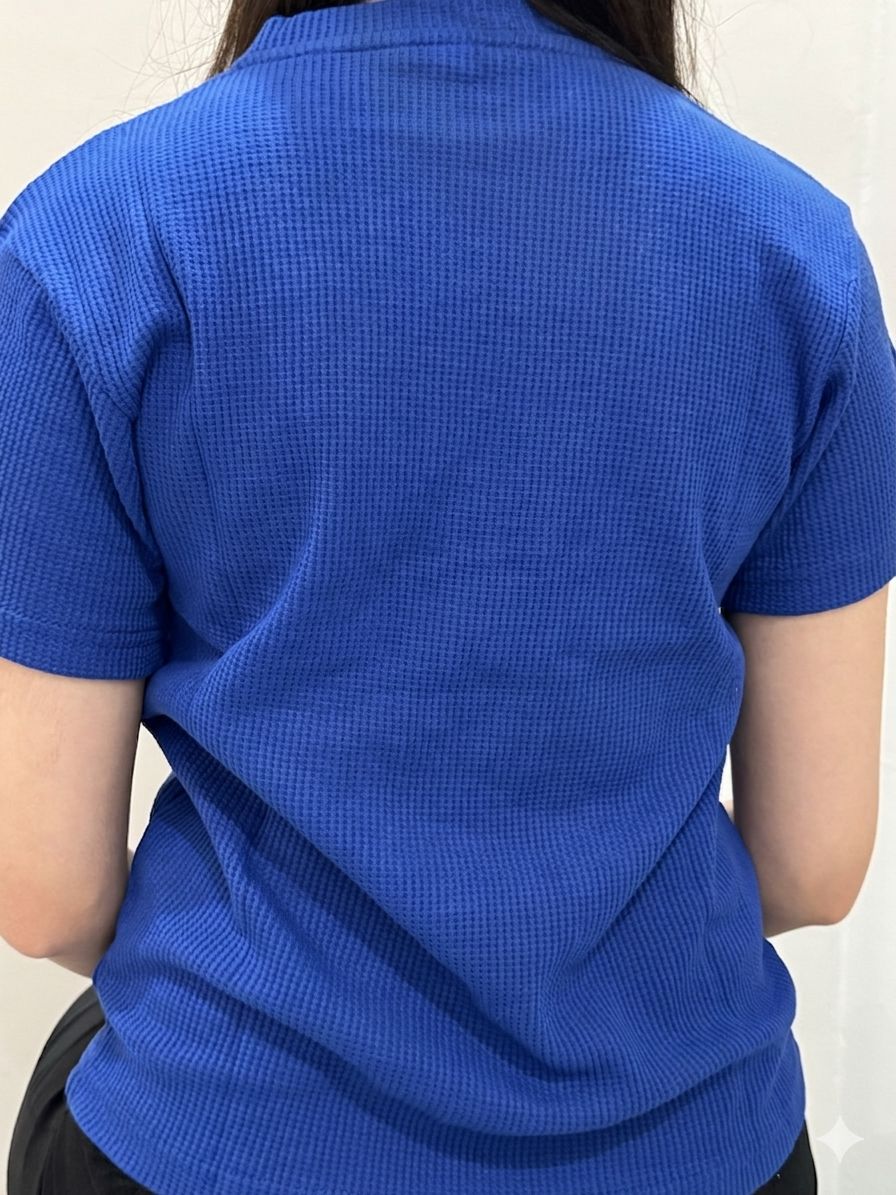 TheFlexo Rib Knit Button Tee - Royal Blue - Half Sleeves