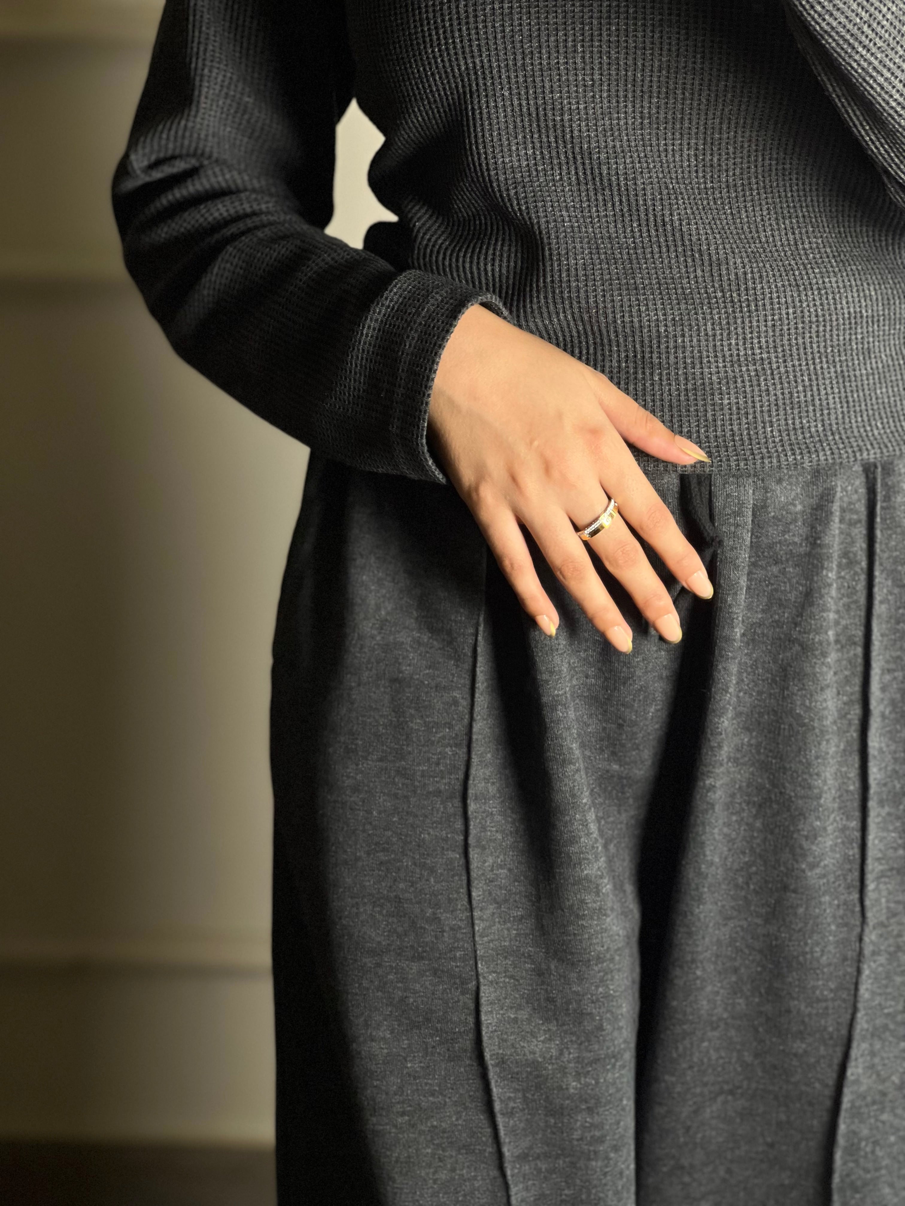 TheFlexo Full Sleeve Ribbed Knit Polo Thermal Top - Charcoal