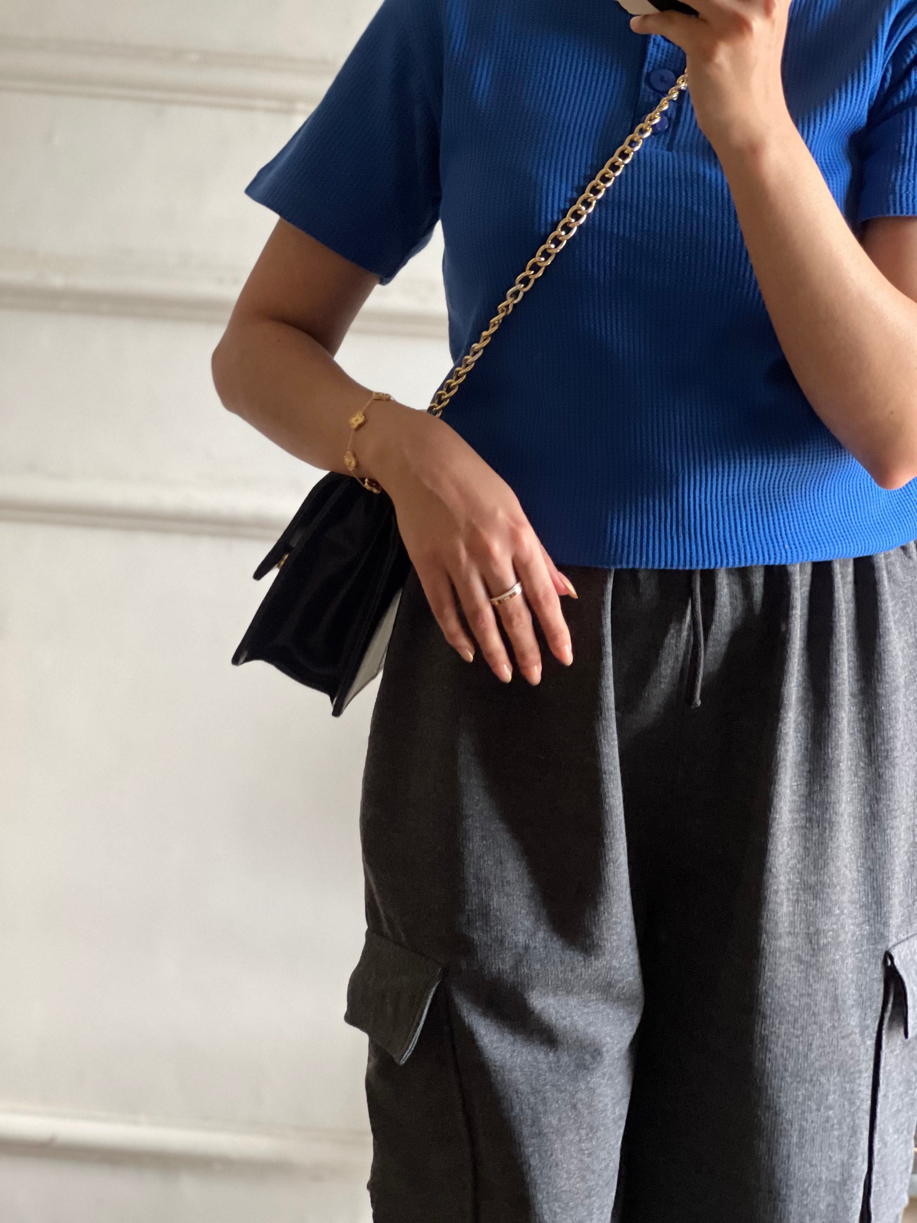 TheFlexo Rib Knit Button Tee - Royal Blue - Half Sleeves