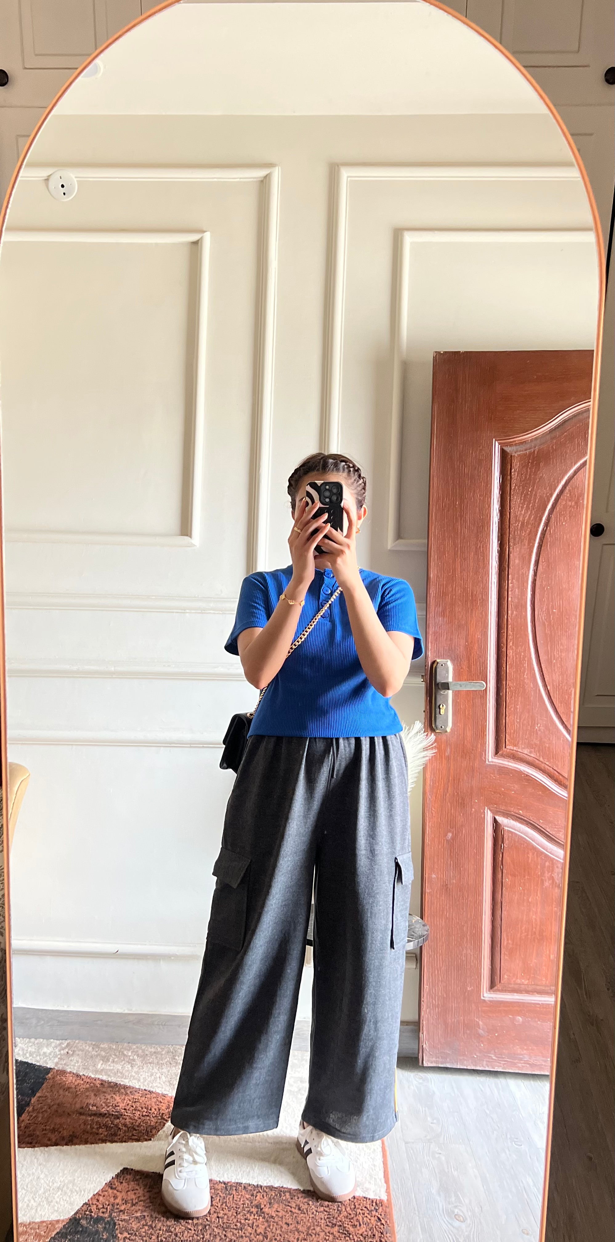 TheFlexo Rib Knit Button Tee - Royal Blue - Half Sleeves