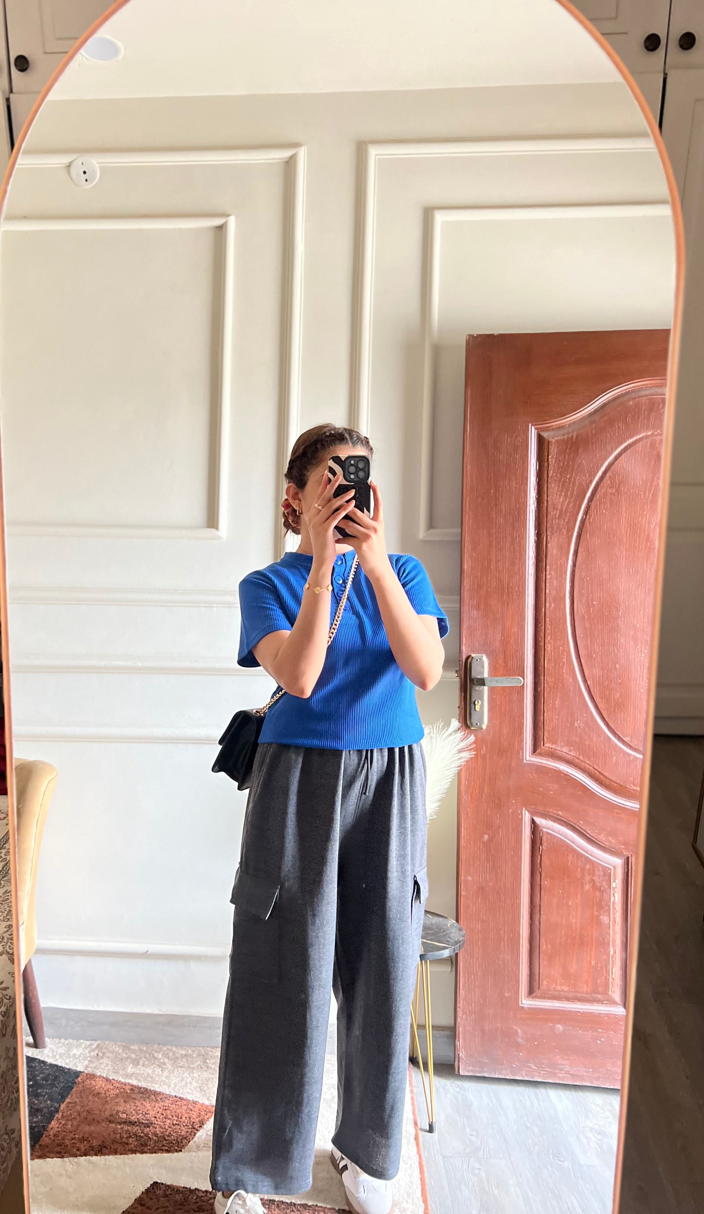 TheFlexo Rib Knit Button Tee - Royal Blue - Half Sleeves