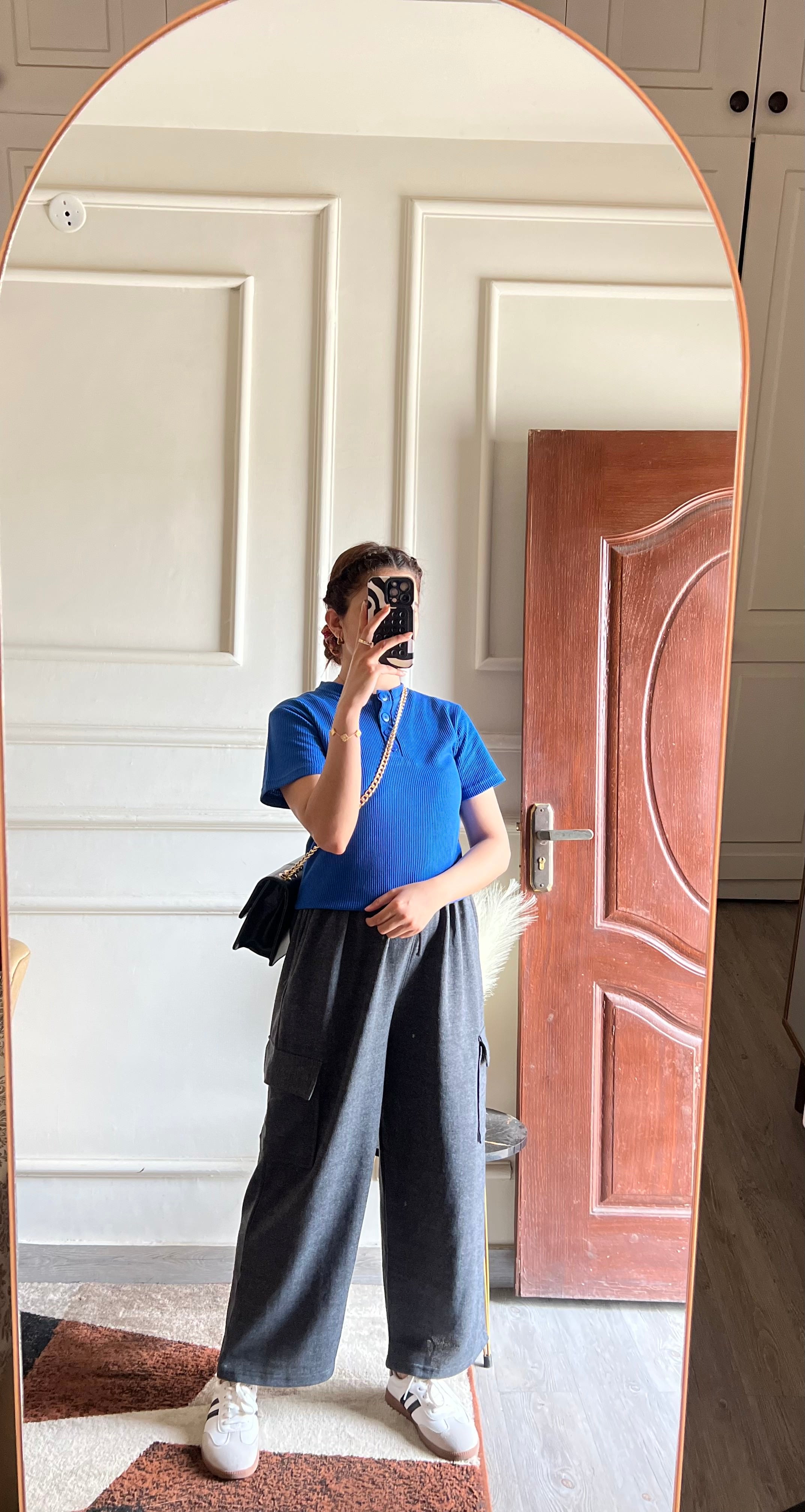 TheFlexo Rib Knit Button Tee - Royal Blue - Half Sleeves