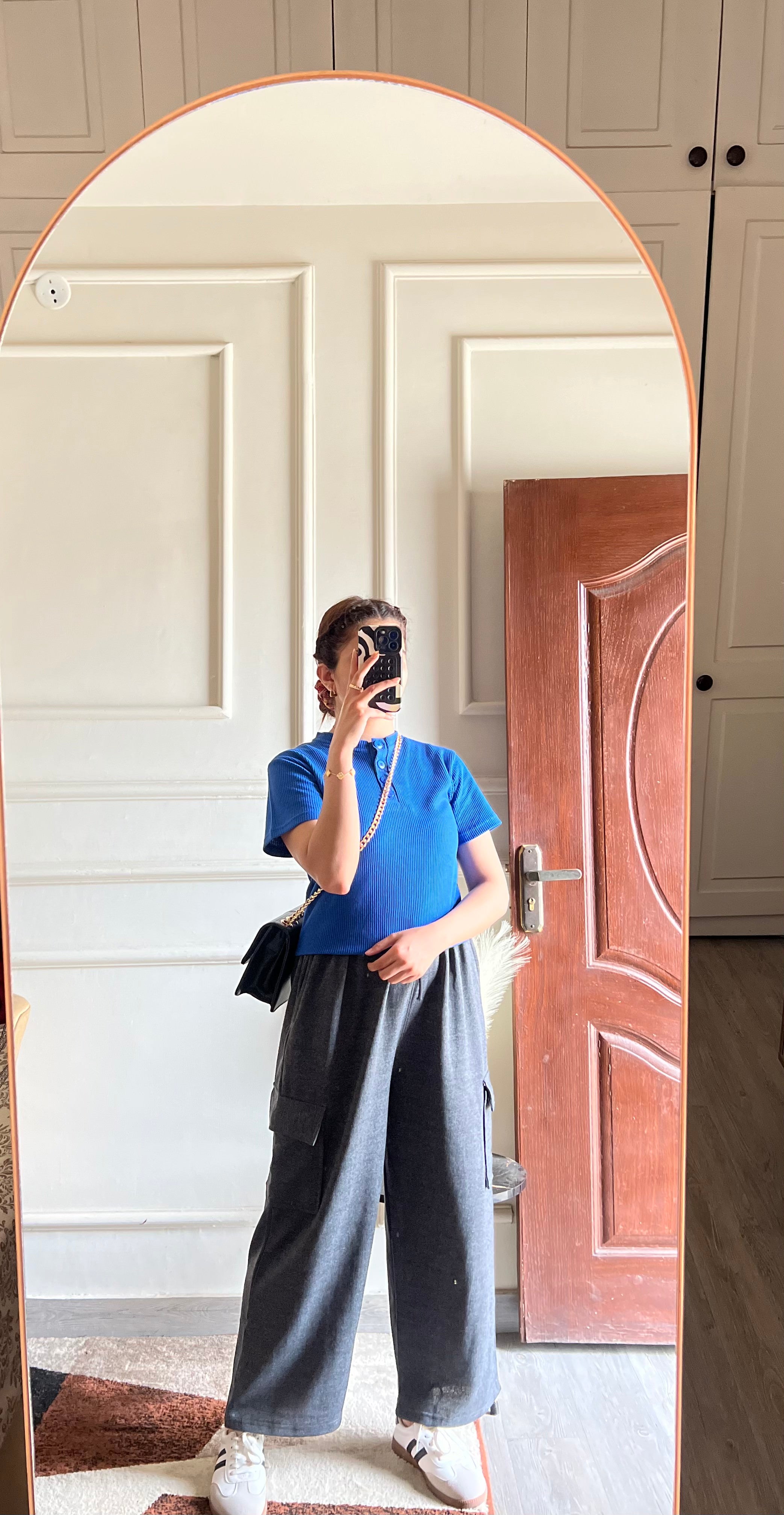 TheFlexo Rib Knit Button Tee - Royal Blue - Half Sleeves