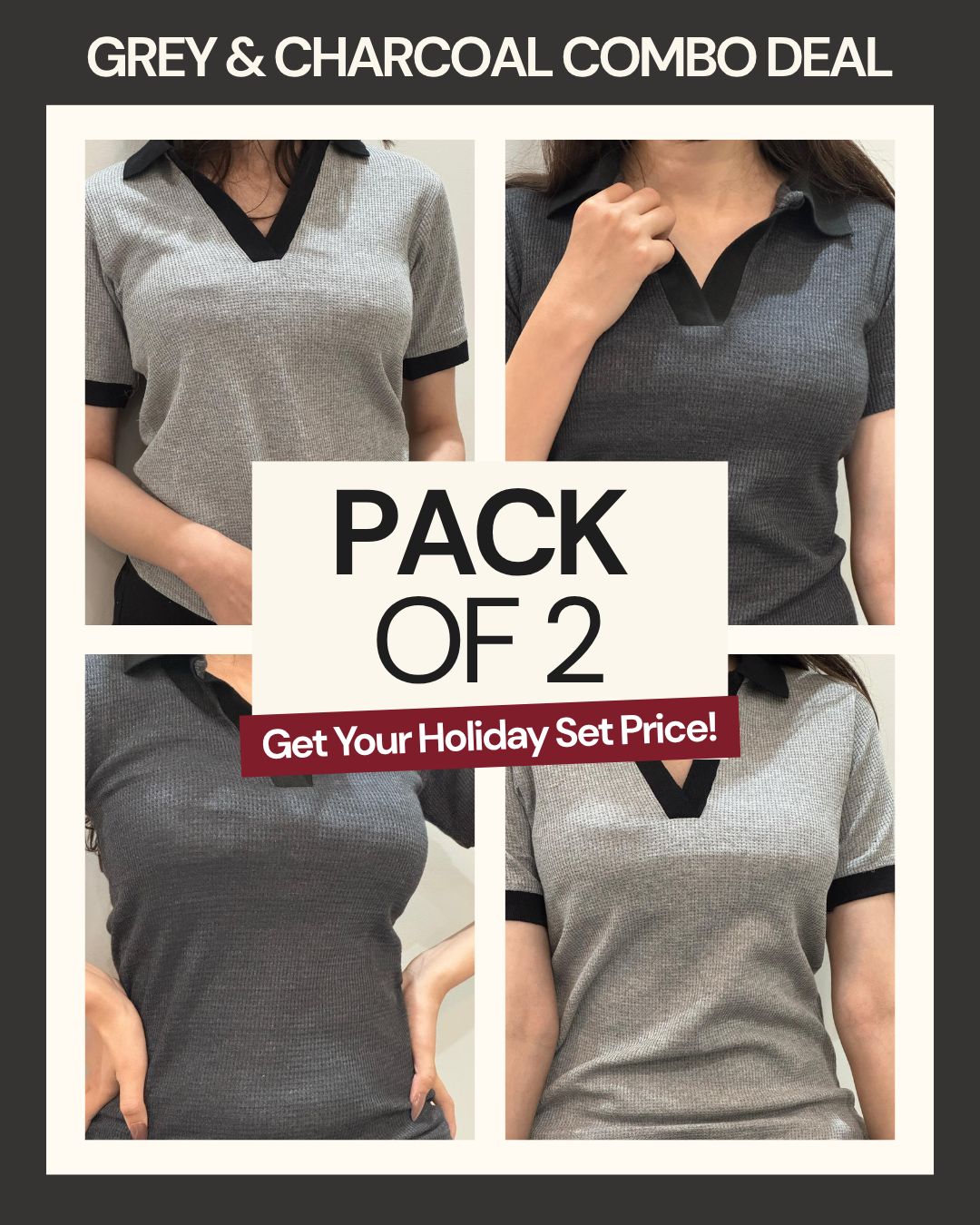 TheFlexo Pack of 2 Half Sleeve Tops – | Grey | Charcoal