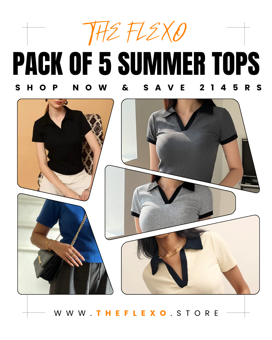 TheFlexo Pack of 5 Summer Essentials Short Sleeve Tops