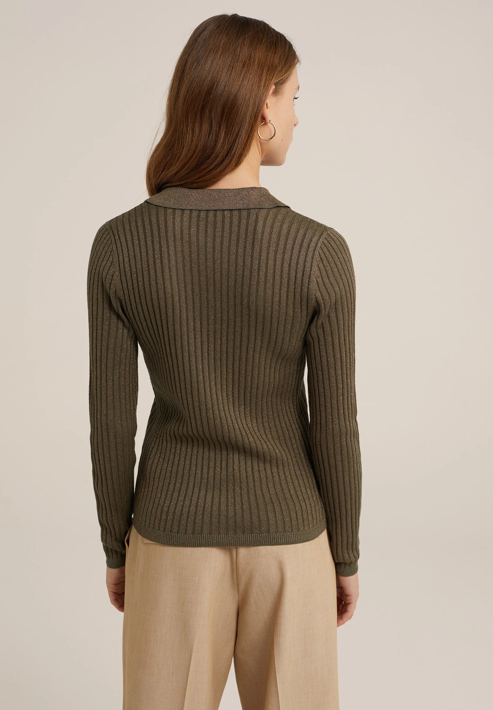 TheFlexo Full Sleeve Ribbed Knit Polo Thermal Top Olive Green
