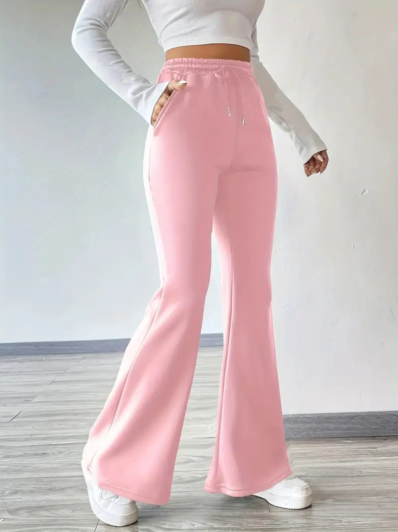 "Baby Pink Flared High-Waist Sweatpants | Women | The Flexo"