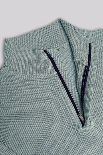 TheFlexo Relaxed Fit Thermal Mock Neck Full Sleeve Zipper - Arctic Blue